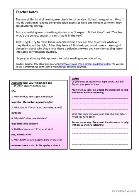 Imaginative Reading Comprehension … English Esl Worksheets Pdf And Doc