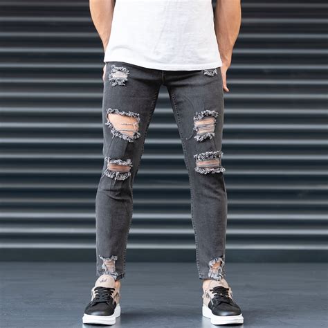 Mens Coal Black Ripped Jeans