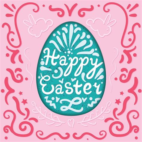 Premium Vector Vintage Happy Easter Lettering In Egg With Rabbits Vector