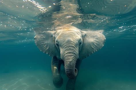 Showing Elephant Swimming Underwater Its Trunk Above The Water Surface