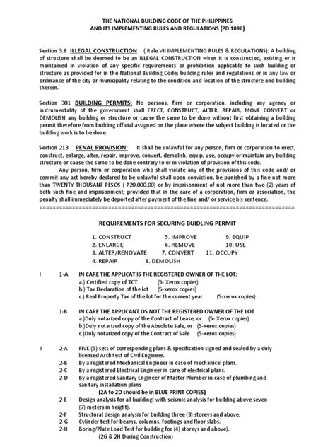 The National Building Code Of The Philippines 1 Building Code Building