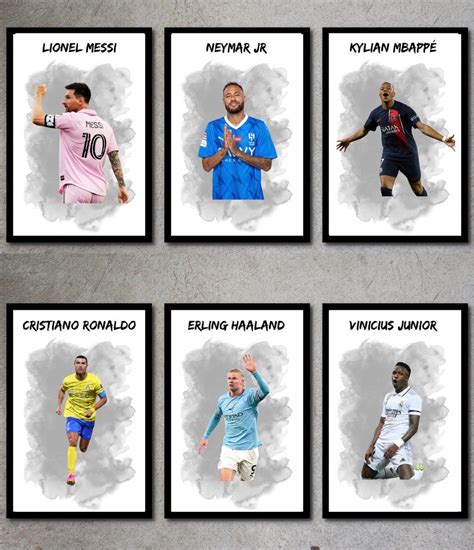 Set Of 6 A4 A3 Football Prints Football Room Decor Messi Neymar Mbappe Ronaldo