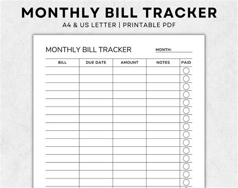 Monthly Bill Tracker Printable Template Bill Organizer Bill Payment Tracker Bill Payment Log