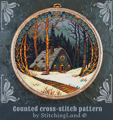 Modern Cross Stitch Pattern House Cross Stitch Pattern Winter Cross