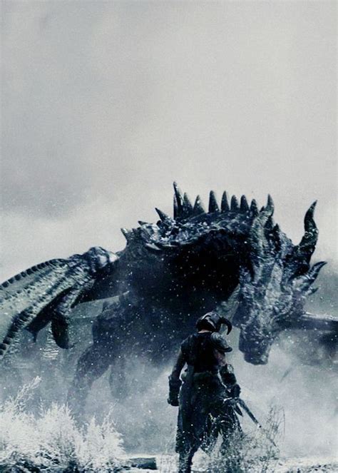 A Man Standing In The Water Next To A Giant Dragon