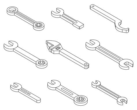 Conjunto De Iconos De Llave Inglesa Contorno Vectorial 8442416 Vector