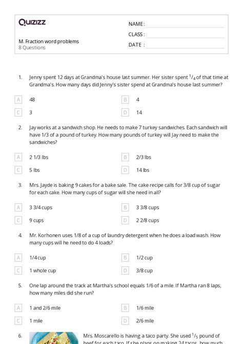 50 Fraction Word Problems Worksheets On Quizizz Free And Printable