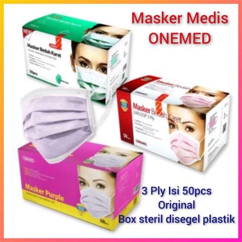 Jual Masker ONEMED 3 Ply Earloop Isi 50 Pcs Masker Medis Bedah Original