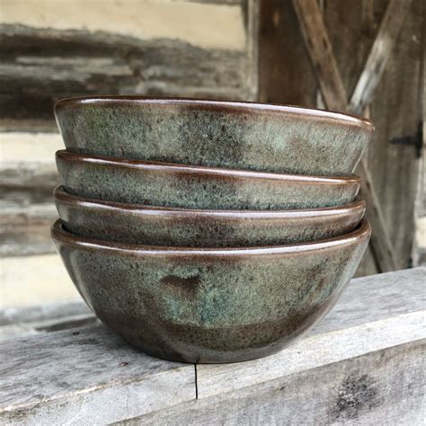 Pottery Bowls, Set of Four Handmade Pottery Bowls in Iron Luste Glaze Made to Order - Etsy