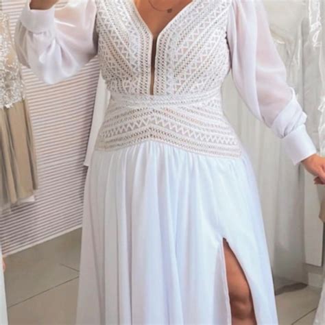 Vestido De Noiva Boho Chic Offwhite Nude Temos Plus Size