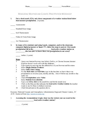 Fillable Online Measuring Weather And Climate Precipitation Worksheet