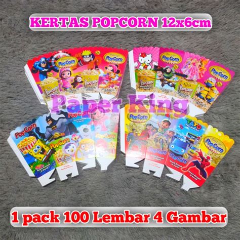 Jual Kertas Popcorn 12x6cm Bungkus Popcorn 1 Pack 4 Gambar Kemasan