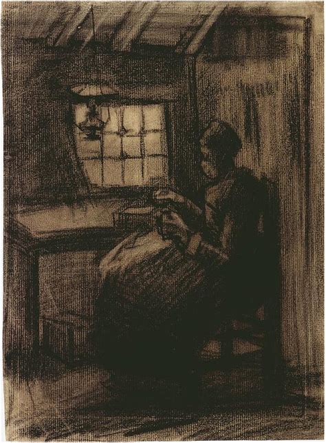 Woman Sewing By Vincent Van Gogh 1748 Drawing