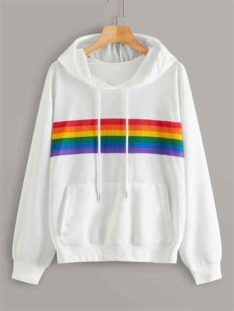 Rainbow Striped Drawstring Hoodie Hoodie Fashion Sweatshirts Women