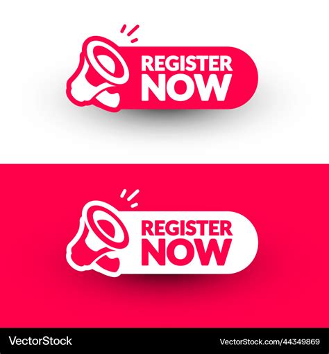 Label With Megaphone And Text Register Now Vector Image