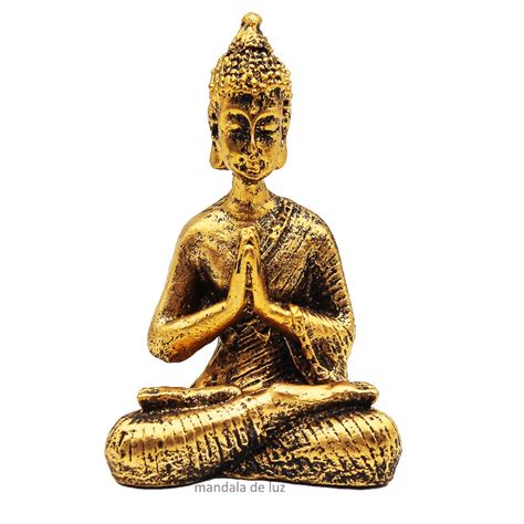 Estátua de Mini Buda Hindu Resina Dourado 8 5cm Mandala de Luz