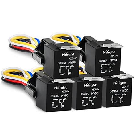 Nilight Lot De 5 Faisceaux De Relais Automobiles 5 Broches 30 40 A 12 V