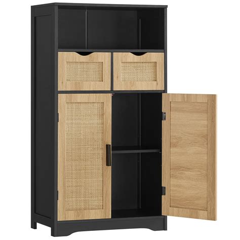 Iwell Large Storage Cabinet Bathroom Cabinet With 2 Rattan Drawers 2