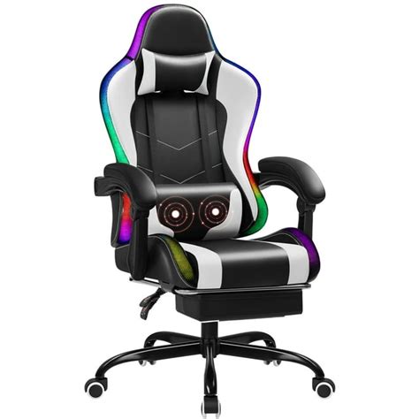 Homall RGB Gaming Chair with Massage, LED Lights, Footrest, Ergonomic ...