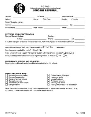 Fillable Online Pps K12 Or DESCC Referral Form Portland Public