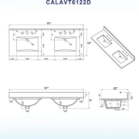 【woodbridge 61 X 22 Vanity Top With Double Under Mount Rectangle