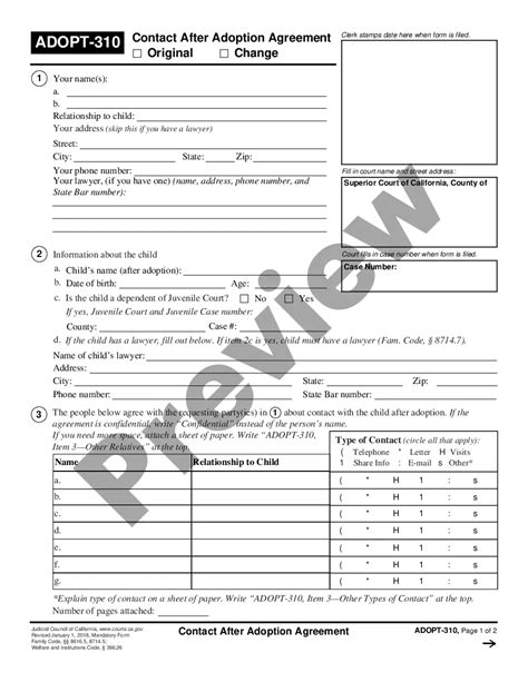 California Contact After Adoption Agreement Adoption Agreement Form