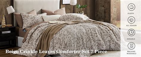 Amberspace Beige Full Size Comforter Setscrinkle Jacquard Leaves Beige Bedding Sets