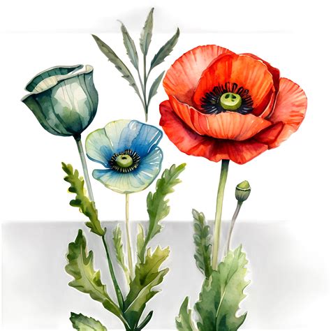 Download Watercolor Poppy Flowers Png Qnm