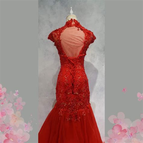 Evening Dress 503Ev01 IS Red Oriental Trumpet 27 Oriental Cheong Sam Qi