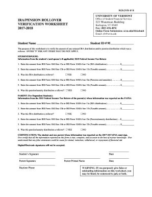 Fillable Online Uvm Rollover Worksheet University Of Vermont Fax