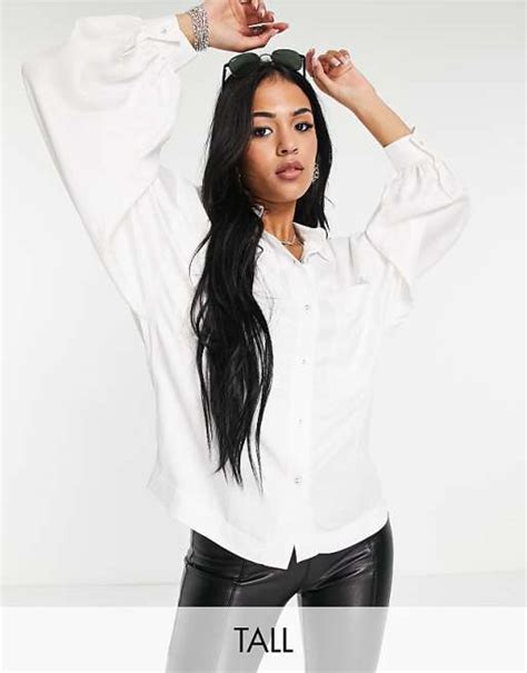 Topshop Tall Satin Pocket Shirt In Ivory Asos