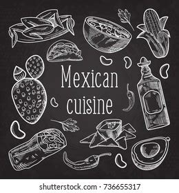 Mexican Food Hand Drawn Doodle Chalkboard Stock Vector Royalty Free