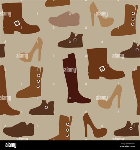 Seamless Pattern With Different Kind Of Shoes Boots Heels Shearling