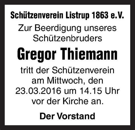 Traueranzeigen Von Gregor Thiemann Noz Trauerportal