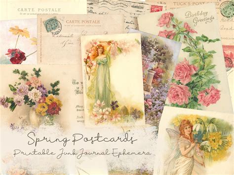 Printable Vintage Spring Postcards Floral Postcards Ephemera Etsy