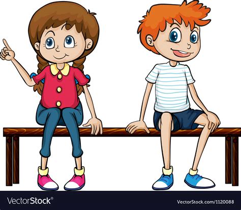 A Boy And Girl Sitting On Bench Royalty Free Vector Image