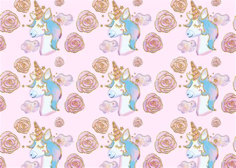 Cute Unicorn Gold Rim Rose Flower Background Desktop Wallpaper