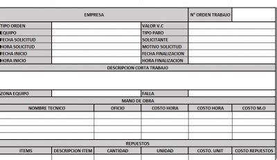 FORMATO DE ORDEN DE TRABAJO DE MANTENIMIENTO EXCEL