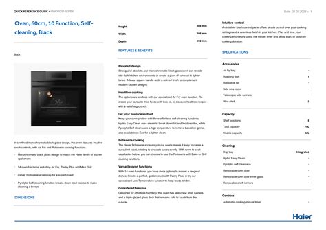 Haier Hwo S Epb Function Self Cleaning With Air Fry Oven User Guide