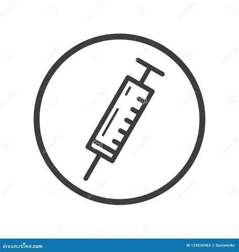 Line Art Medical Syringe Icon In The Round Frame Stock Illustration