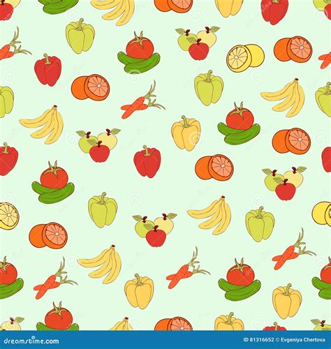 Food Vector Background Fruits And Vegetables Seamless Pattern Drawn