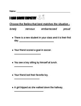 SEL Empathy Worksheet By MakinLifeEasier4U TPT