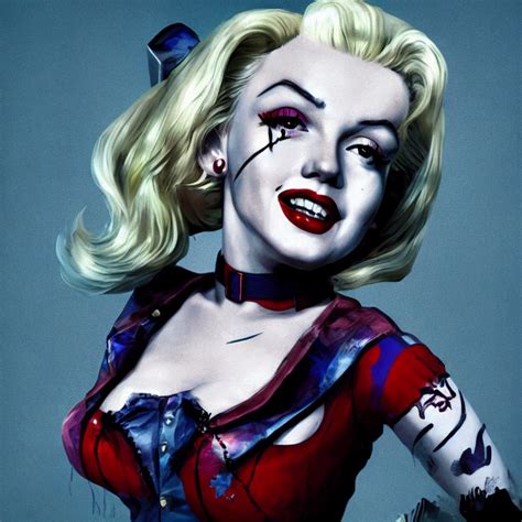 Krea Ai Portrait Of Marilyn Monroe As A Harley Quinn In Su