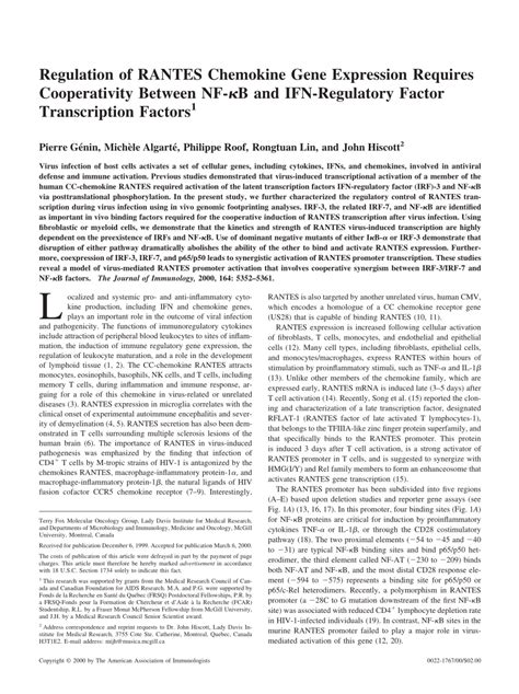 (PDF) Regulation of RANTES Chemokine Gene Expression Requires ...