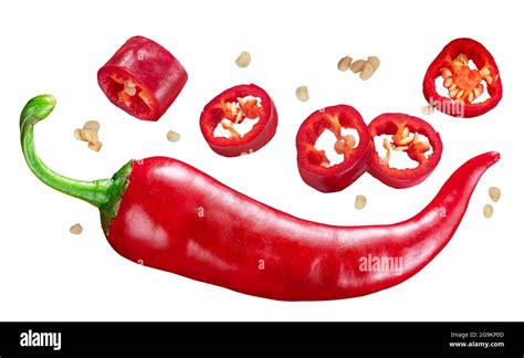 Fresh Red Chilli Pepper And Cross Sections Of Chilli Pepper With Seeds