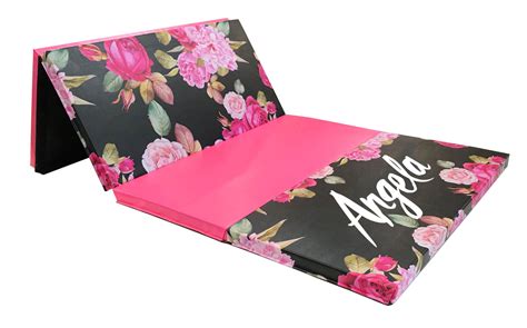 Black and Pink Peony Folding Gymnastics Mat | AK Athletic Equipment