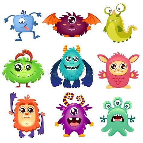 Cute Cartoon Monsters Vector Illustration Isolated On White Background