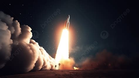 Rocket Launching Into Space 3d Rendering With Jet Engine Fire And