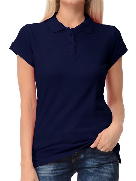 Basico Navy Polo Collared Shirts For Women 100 Cotton Short Sleeve