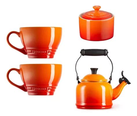 Kit Le Creuset Chaleira L A Ucareiro Canecas Laranja Frete Gr Tis